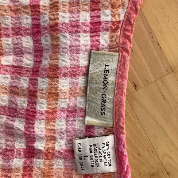 Lemon Grass cotton gingham seersucker tank top L - Picture 3 of 5